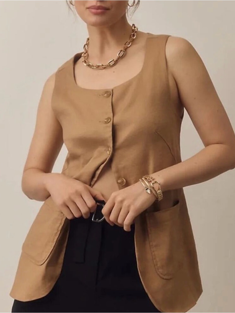 Anthropologie Maeve Mod Linen Square Neck Vest